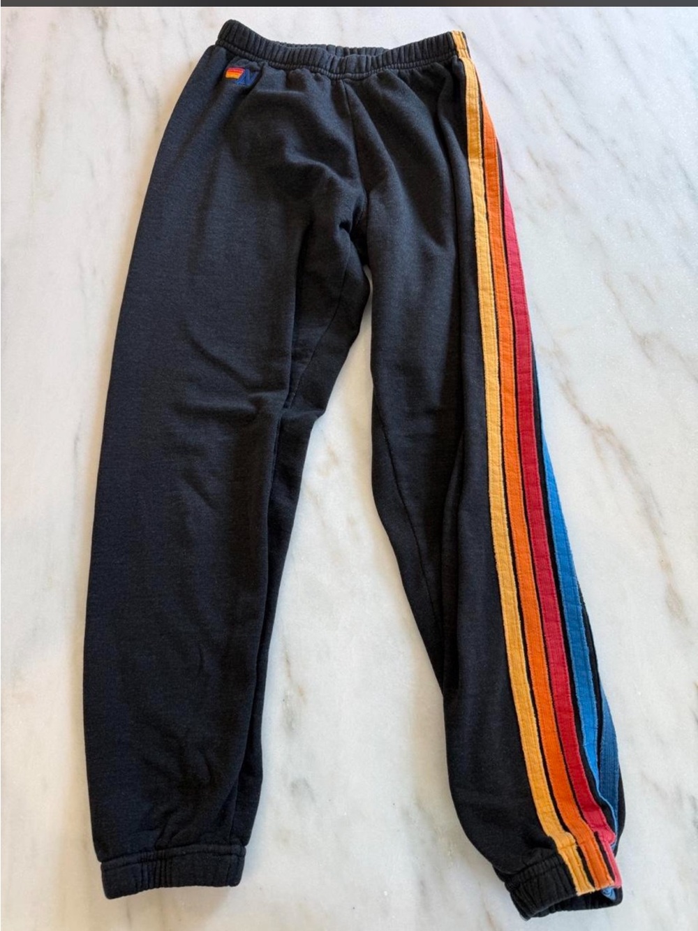 Aviator Nation Black Joggers with Rainbow Side Stripes
